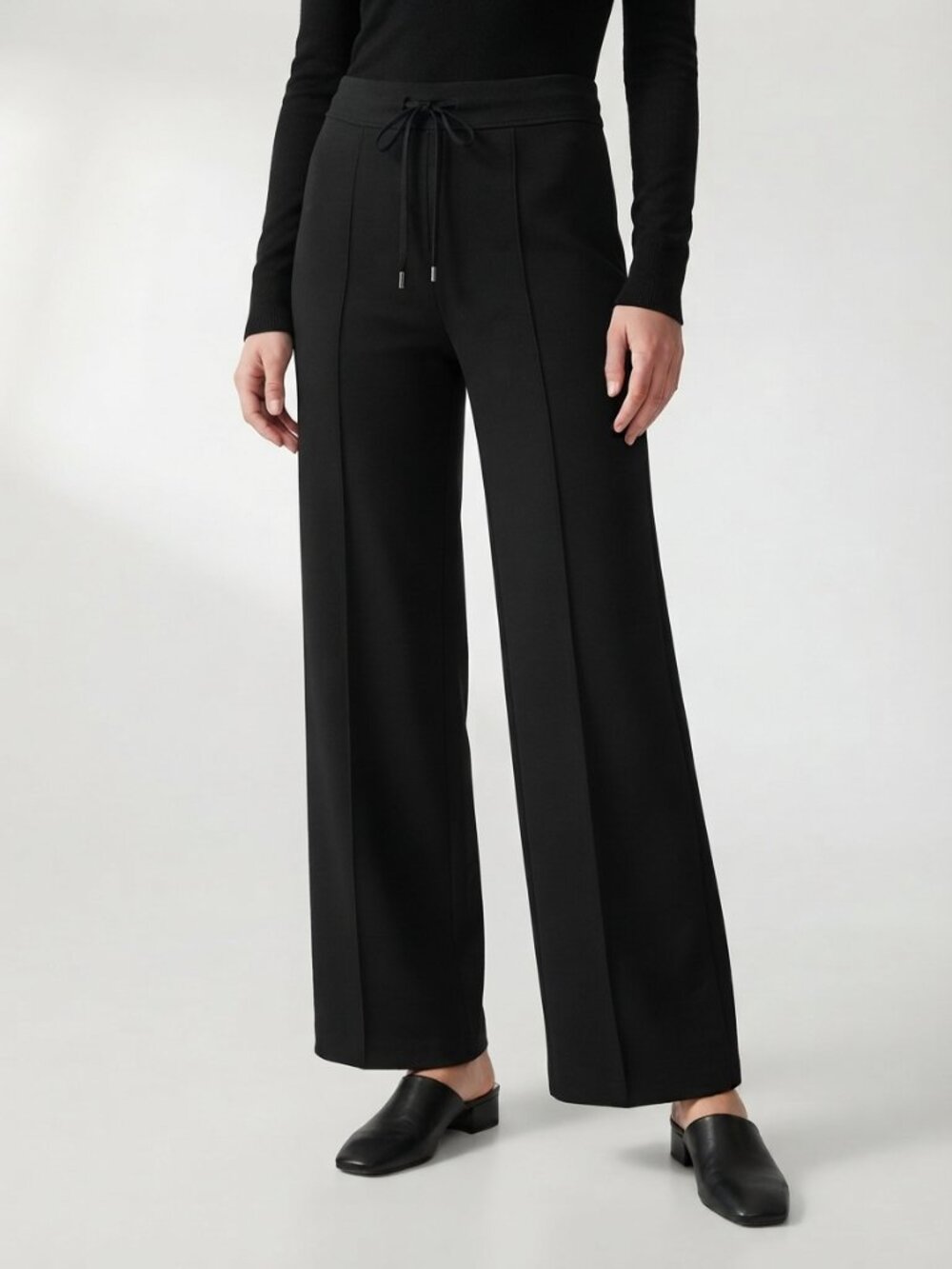 Nicole Miller Ponte Pull On Wide Leg Pants Black Seamed Front Size S NWT